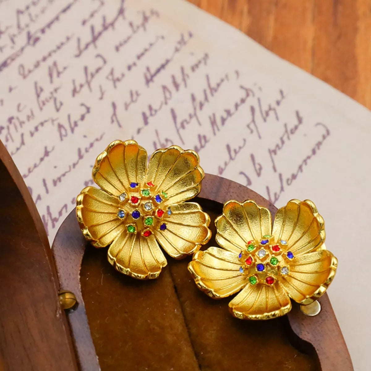 18K Gold-Plated Flower Earrings in Gold - women's earrings