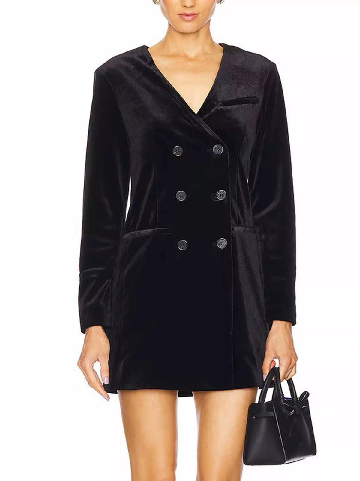 Velvet Double-Breasted Blazer Dress in Wine Red - Blossom's