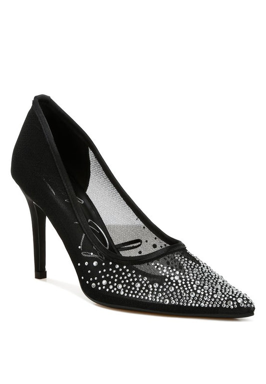 Mesh Rhinestone Pumps