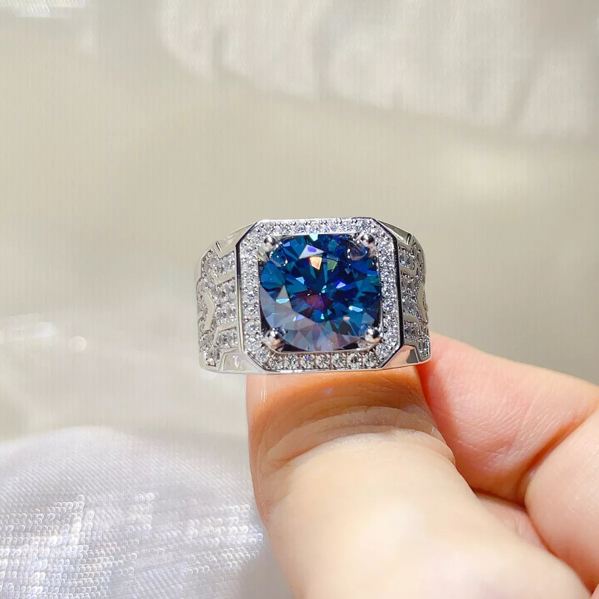 5 Carat Sterling Silver Moissanite Ring in Pastel Blue - women's ring