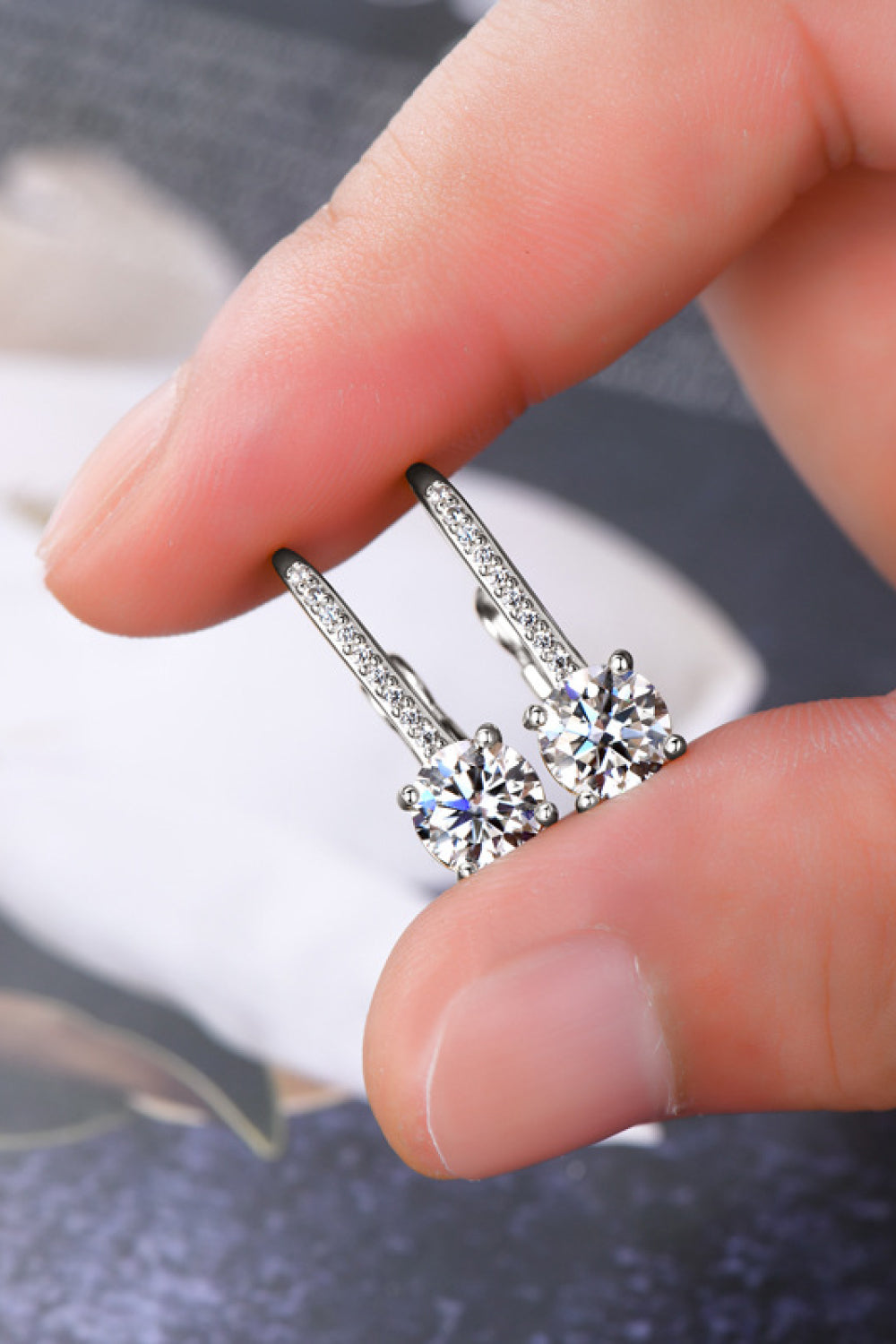 2 Carat Moissanite Sterling Silver Earrings - alternate earring view