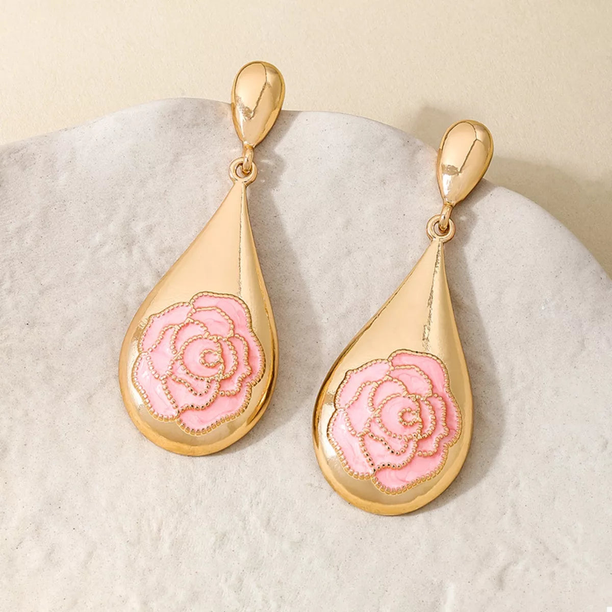 18K Gold-Plated Flower Teardrop Earrings in Golden - women's drop earrings