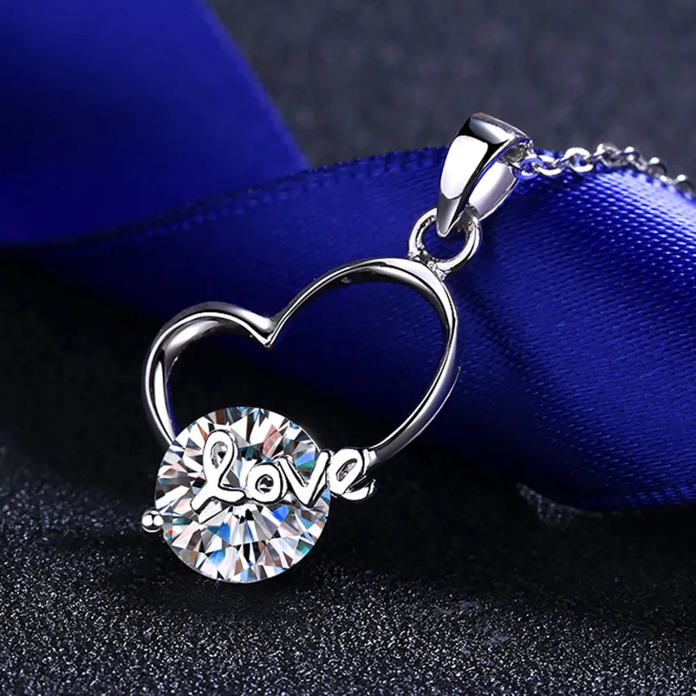 2 Carat Moissanite Heart Sterling Silver Necklace - alternate necklace view