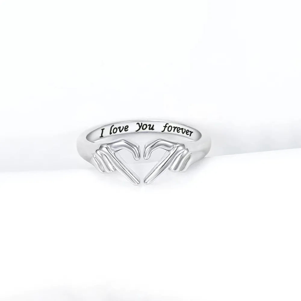 Hand Heart Shape Sterling Silver Open Ring in Gold - women's open ring