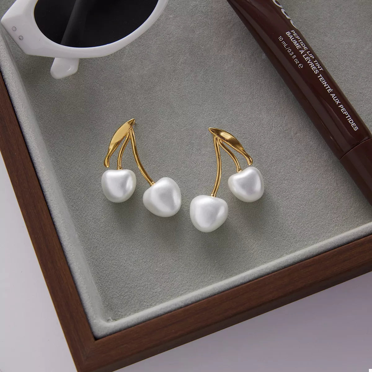 18K Gold-Plated Pearl Cherry Earrings in Gold - women's earrings