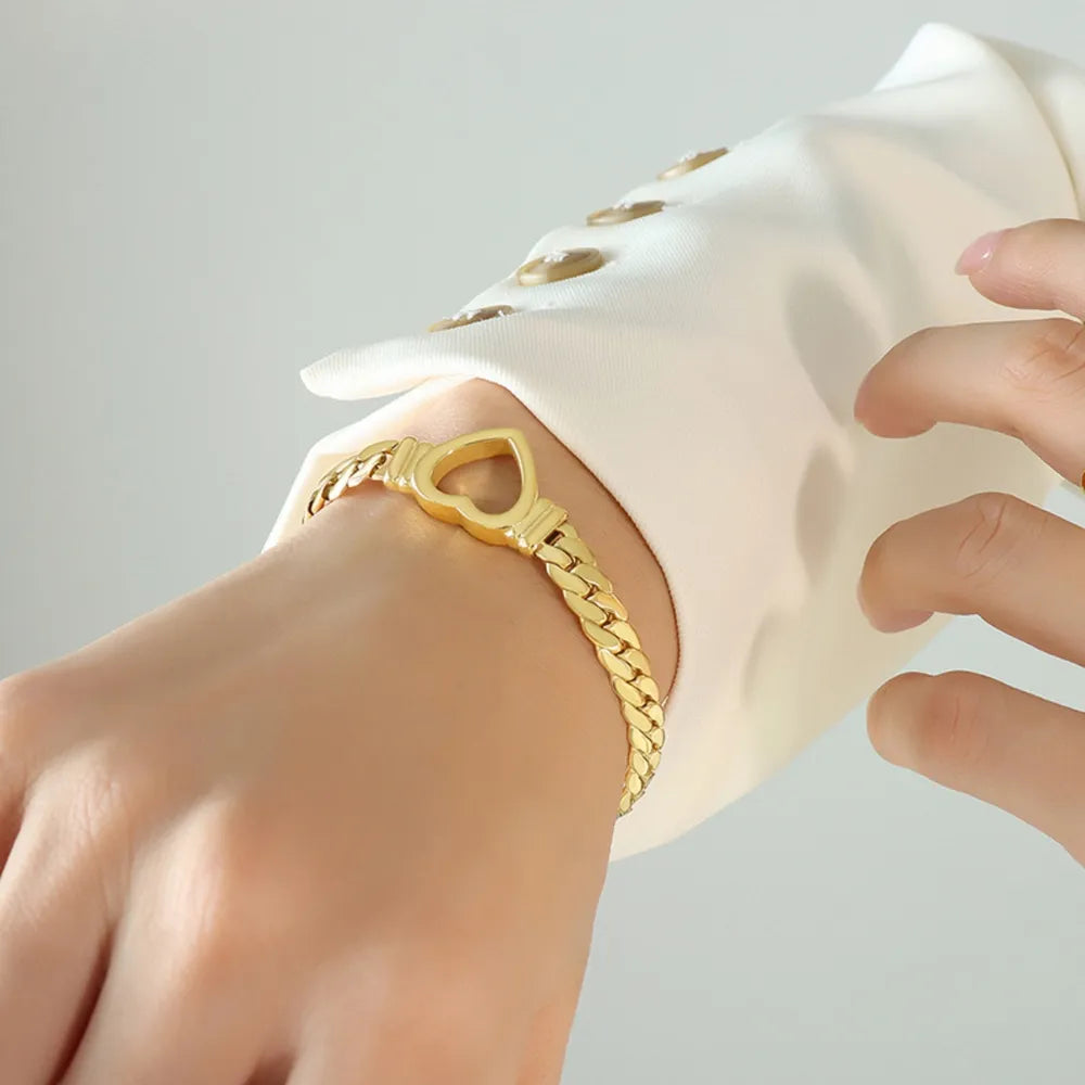 Titanium Steel Cutout Heart Bracelet in Gold - women's bracelet