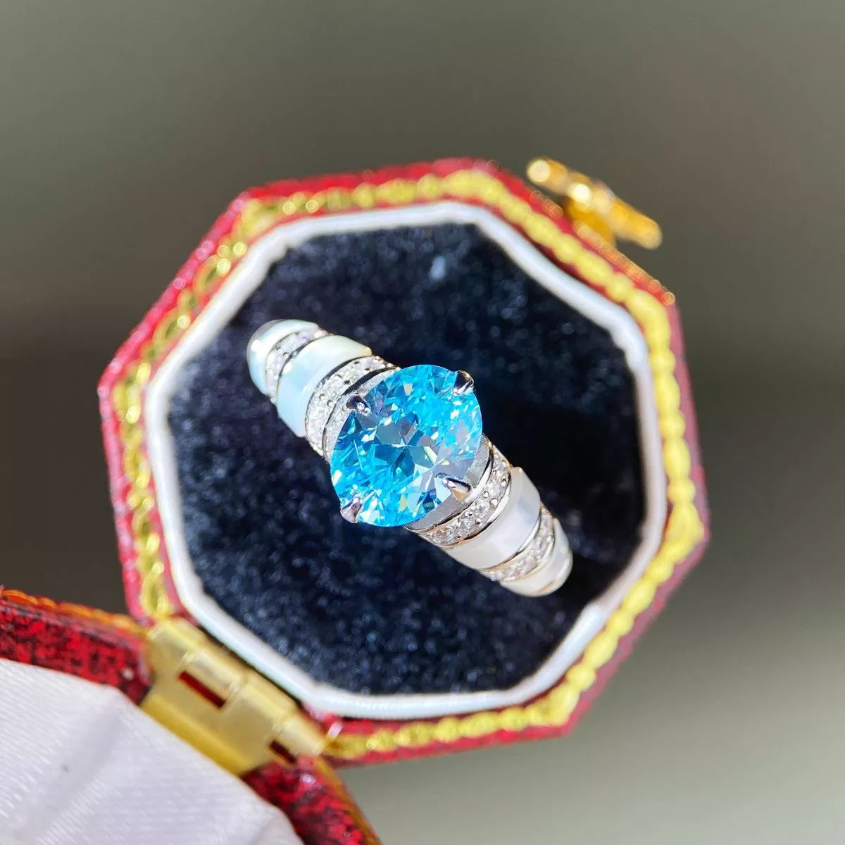 Sterling Silver Zircon Geometric Ring in Sky Blue - women's ring