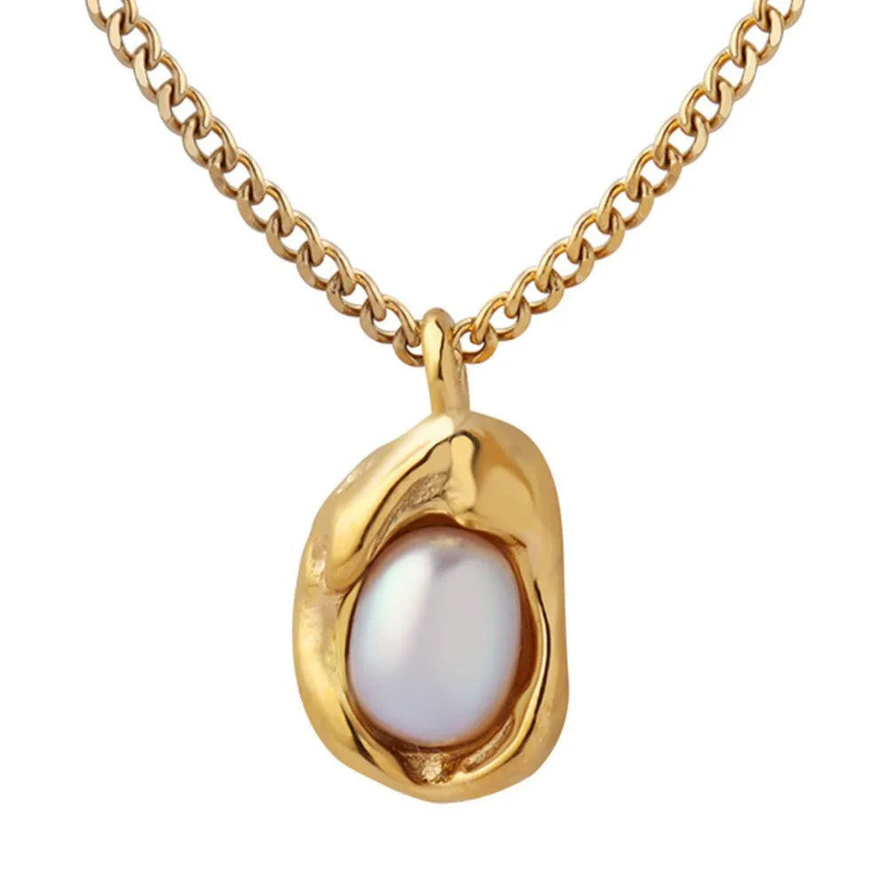 18K Gold-Plated Pearl Pendant Necklace - alternate necklace view