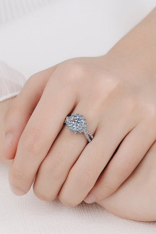 Moissanite Flower-Shape Split Shank Ring in Silver - women's ring