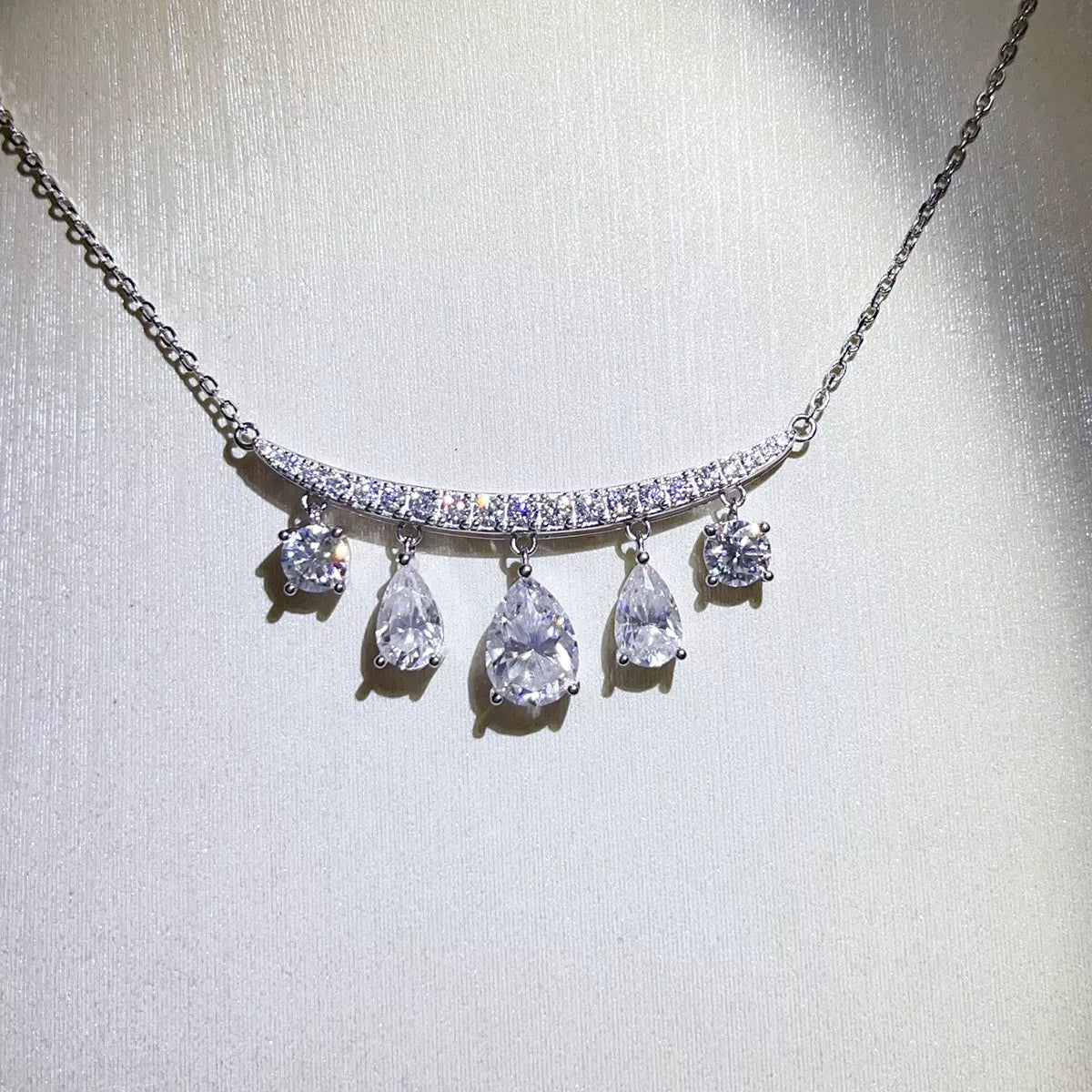 6 Carat Sterling Silver Moissanite Teardrop Necklace in Silver - women's necklace
