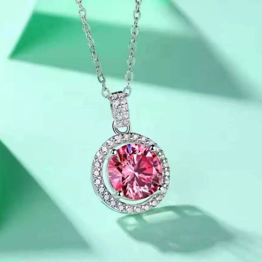 3 Carat Moissanite Sterling Silver Pendant Necklace in Blush Pink - women's pendant necklace