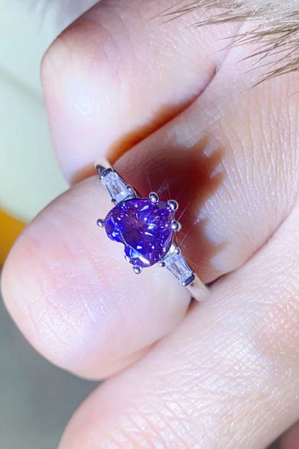 1 Carat Moissanite Heart-Shaped Platinum-Plated Ring in Purple in Purple - women's ring