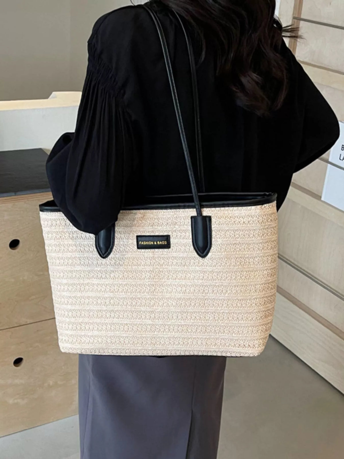 Woven Straw Tote Bag in Ivory - women's woven tote bag