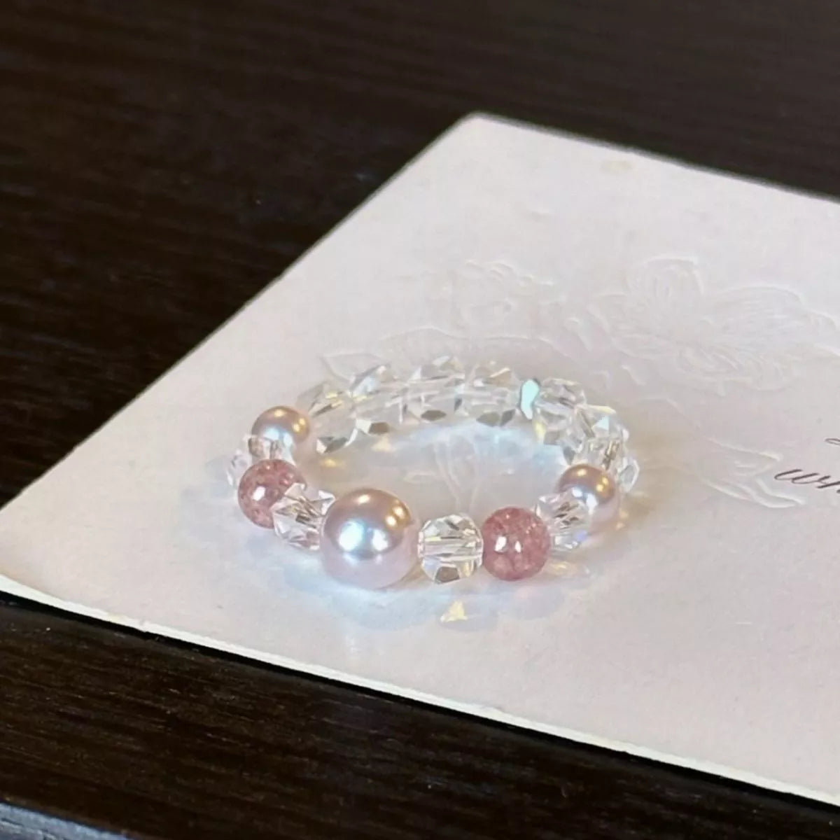 Pearl Crystal Bead Ring - alternate ring view