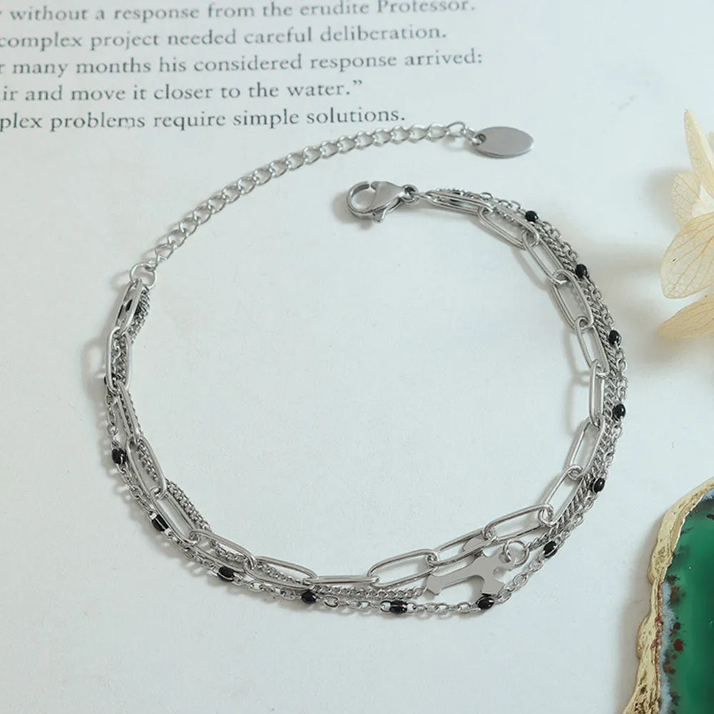 Titanium Steel Three-Layered Bracelet - alternate jewelry view