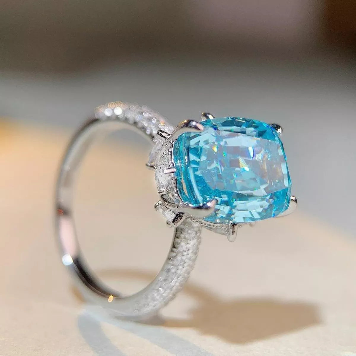 Sterling Silver Zircon Ring in Pastel Blue - women's ring