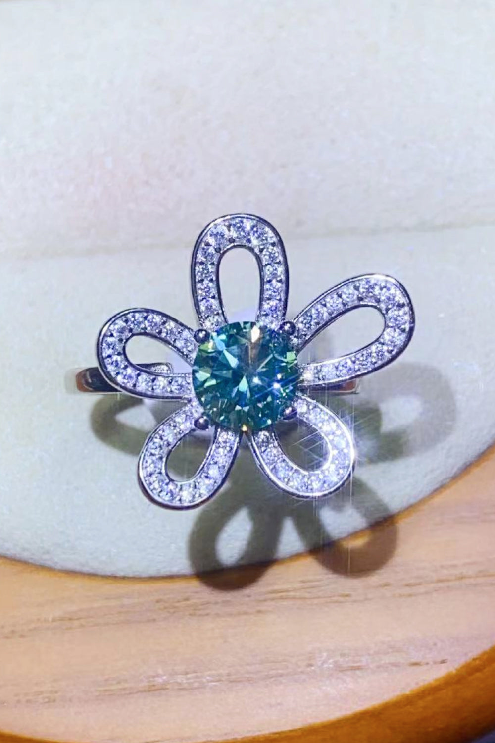 1 Carat Moissanite Flower Shape Open Ring - alternate ring view