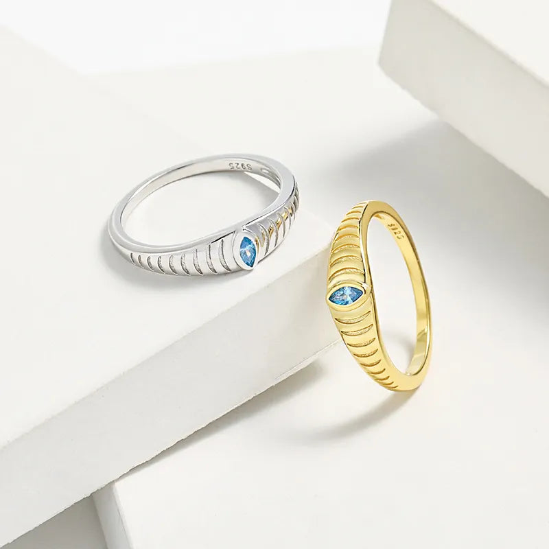 Sterling Silver Inlaid Zircon Ring in Gold - women's ring