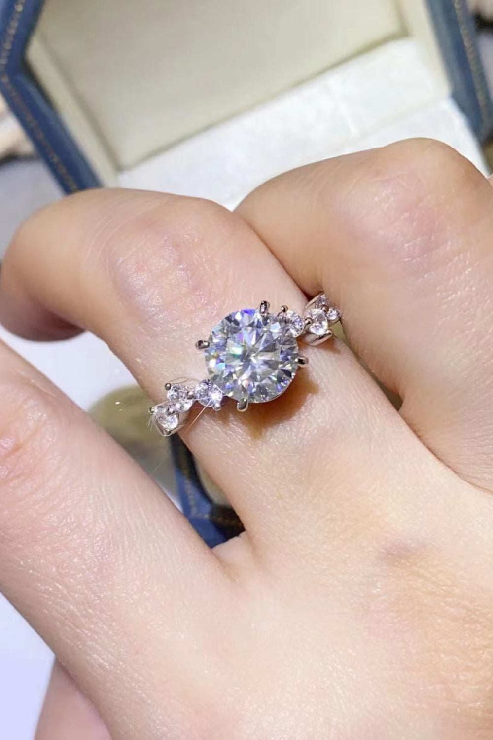 2 Carat Moissanite Sterling Silver Ring in Silver - women's ring