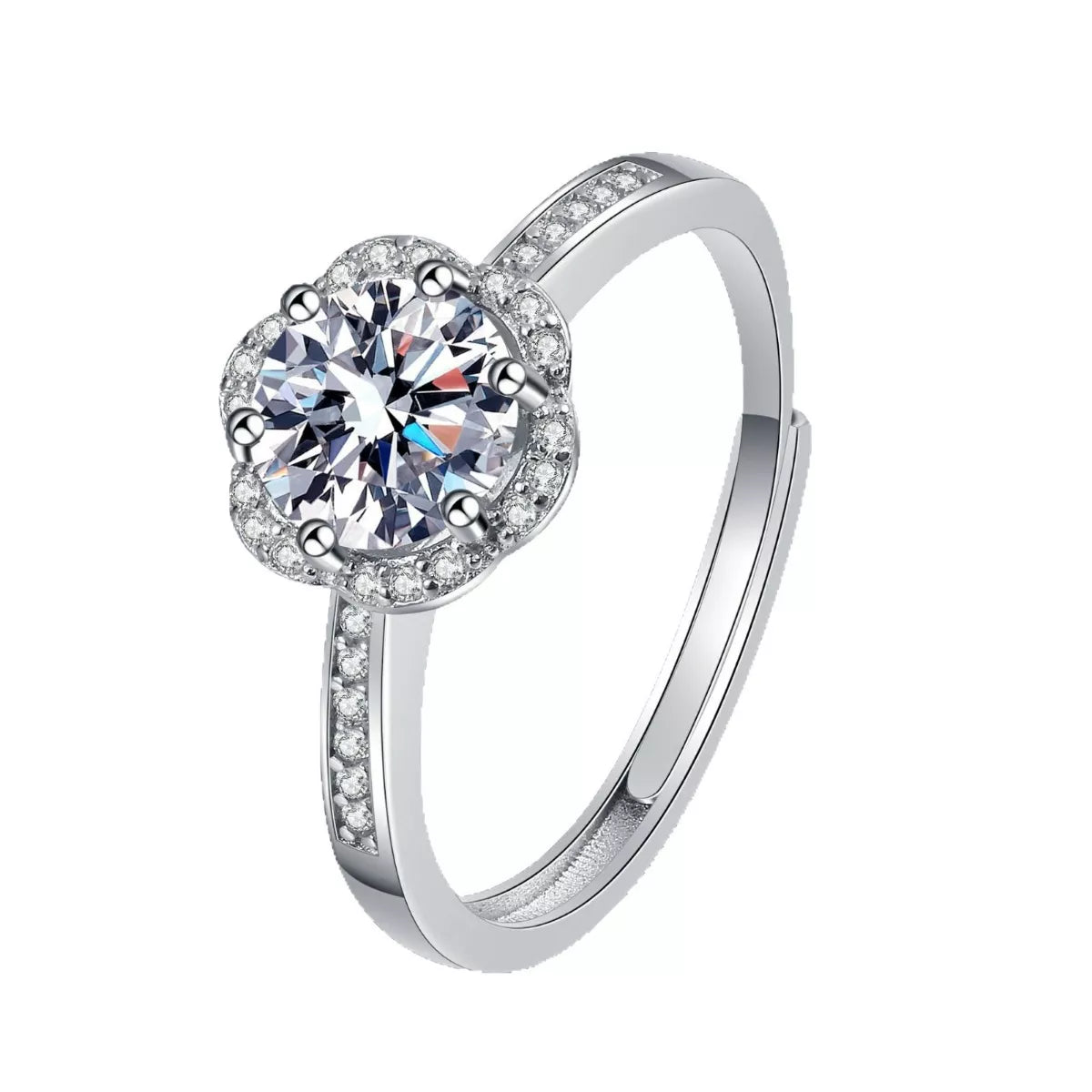 1 Carat Moissanite Sterling Silver Ring - alternate ring view