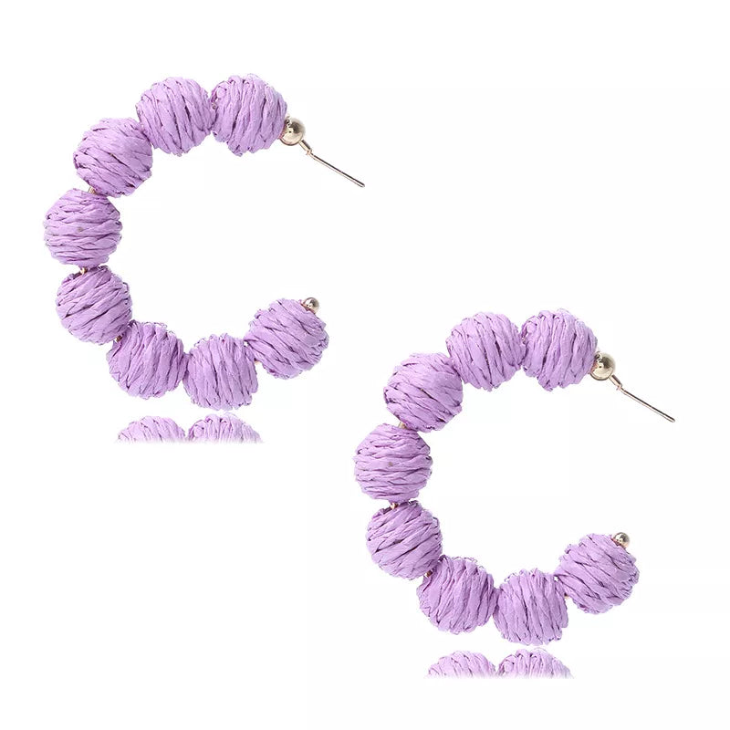 Raffia Grass C-Hoop Earrings in Brown - women's hoop earrings