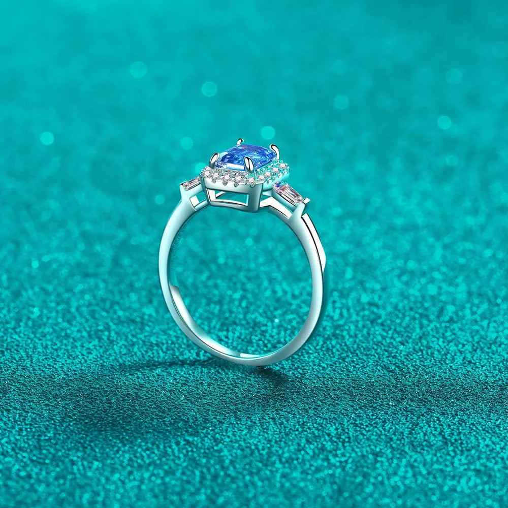 1 Carat Moissanite Sterling Silver Ring in Royal Blue - women's ring