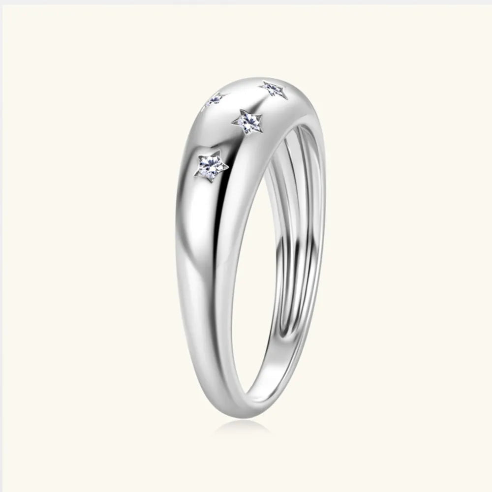 Sterling Silver Inlaid Moissanite Star Ring in Gold - women's ring