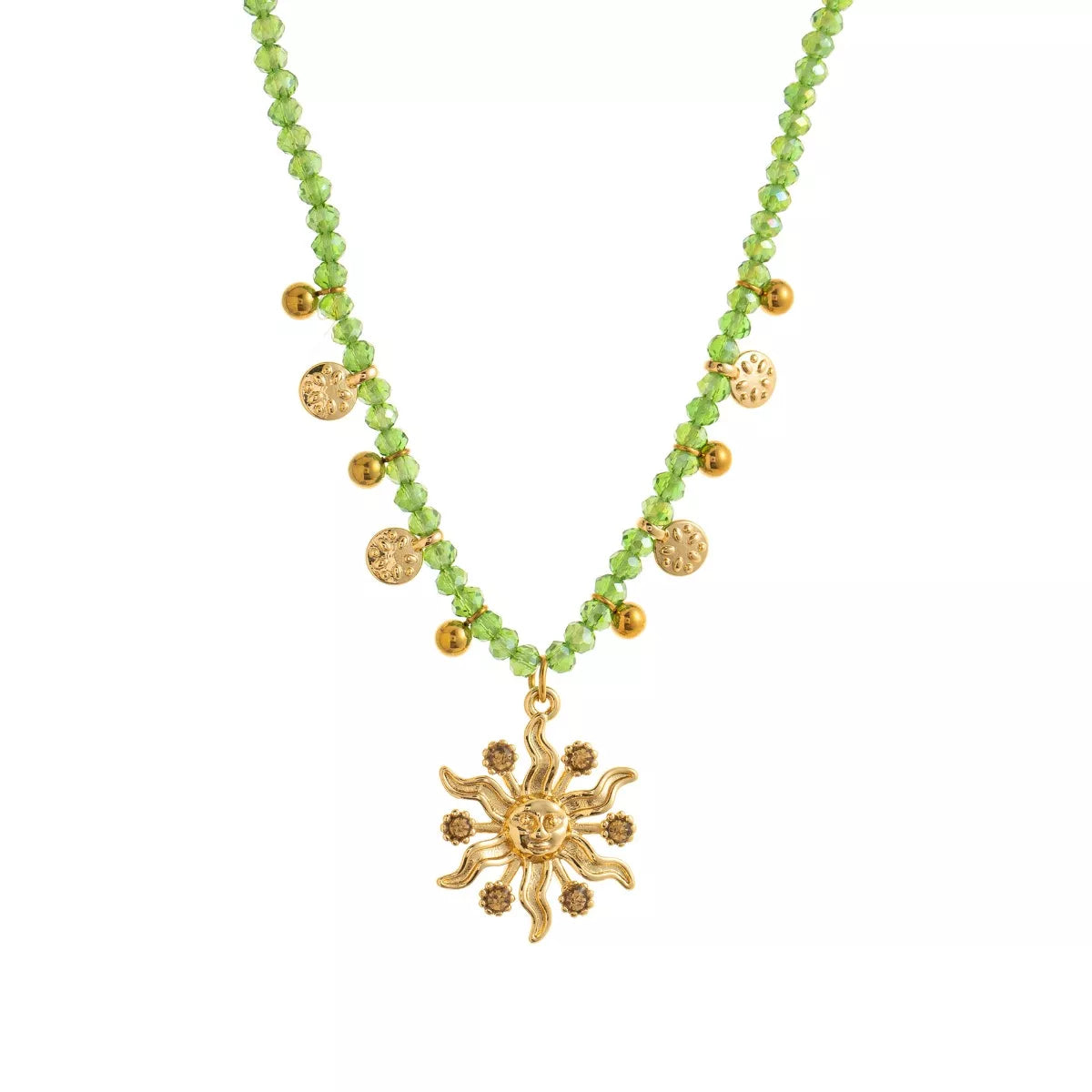 14K Gold-Plated Bead Sun Pendant Necklace - alternate necklace view