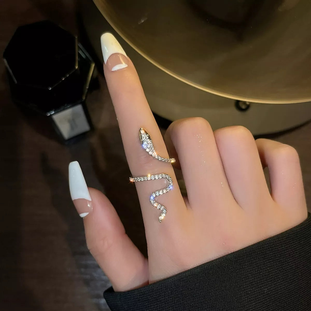 Sterling Silver Zircon Snake Bypass Ring in Silver - women's ring