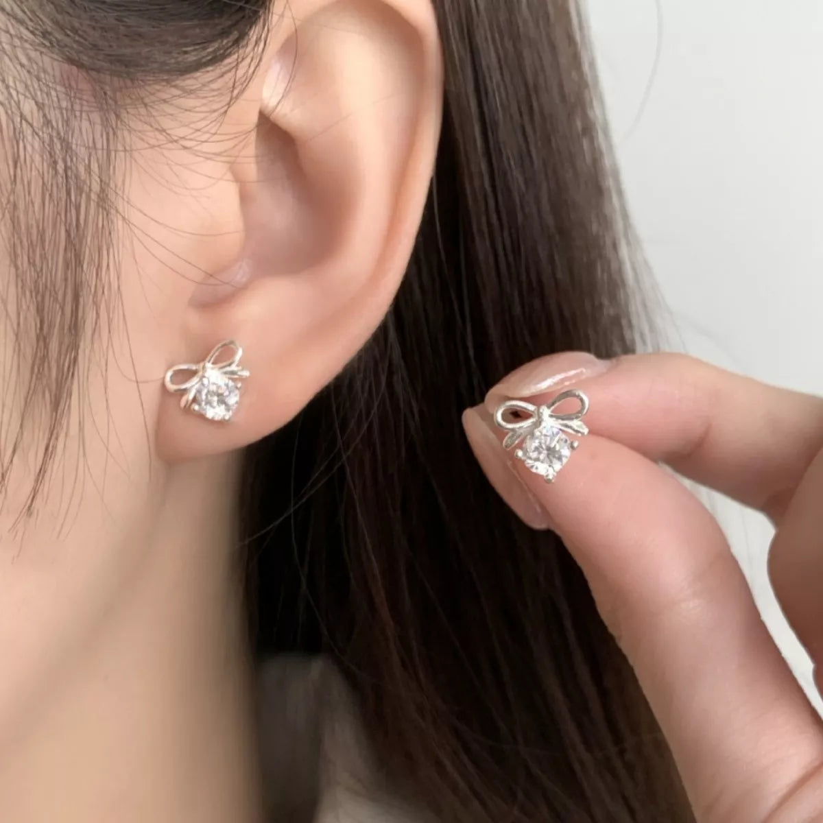 Bowknot Stud Earrings in Silver - women's stud earrings