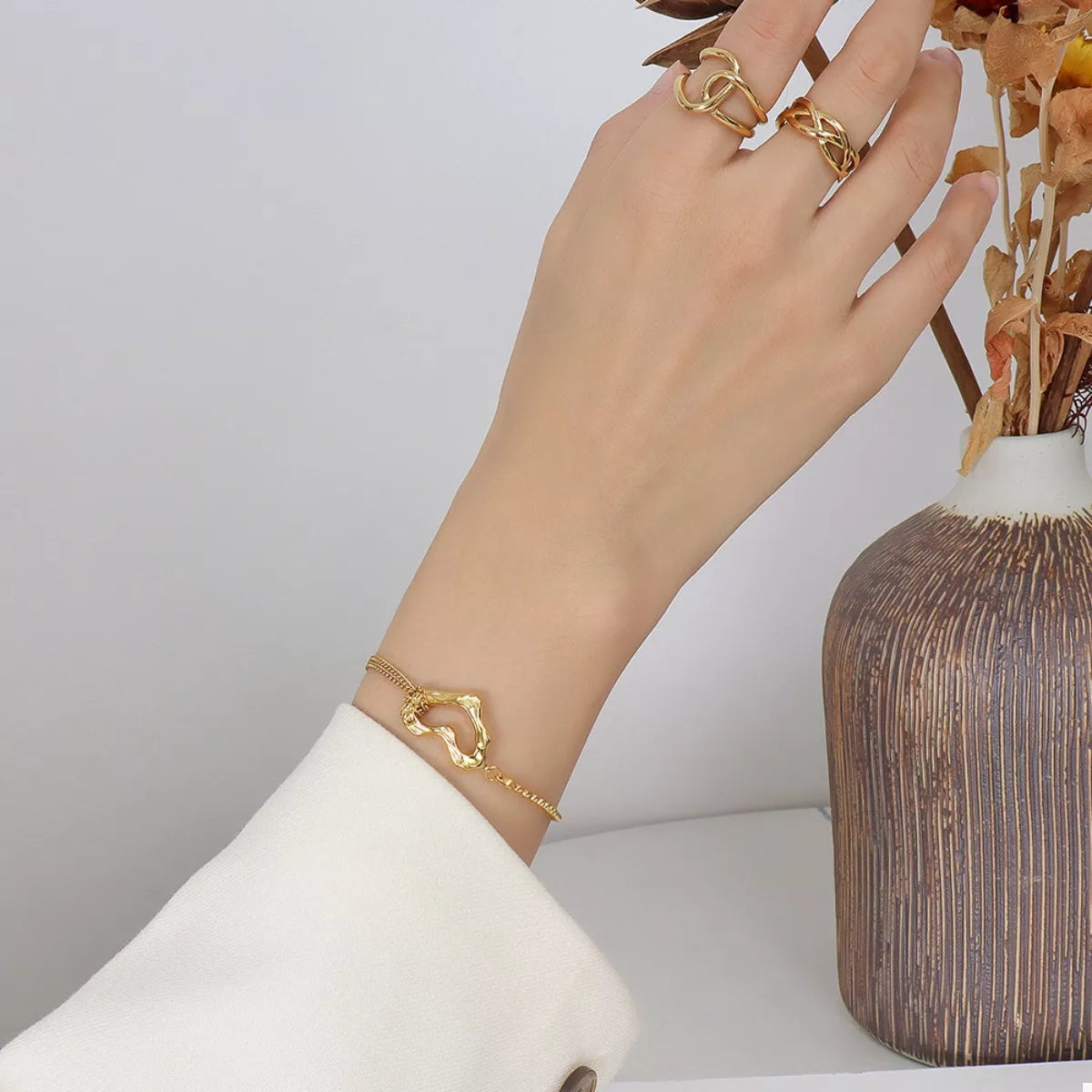 18K Gold-Plated Titanium Steel Heart Bracelet - alternate jewelry view