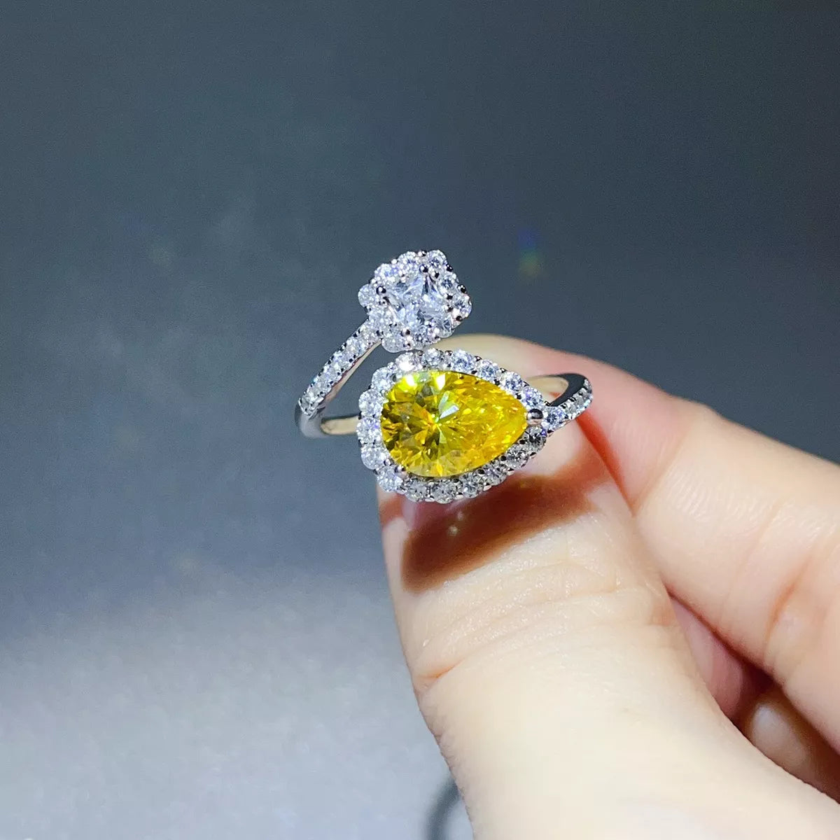 2 Carat Moissanite Sterling Silver Bypass Ring in Yellow - women's ring