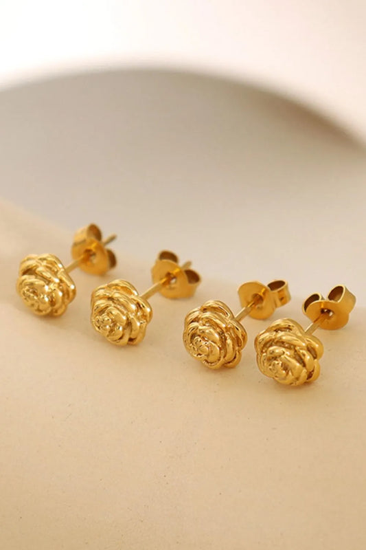 Titanium Steel Flower Stud Earrings in Gold - women's stud earrings