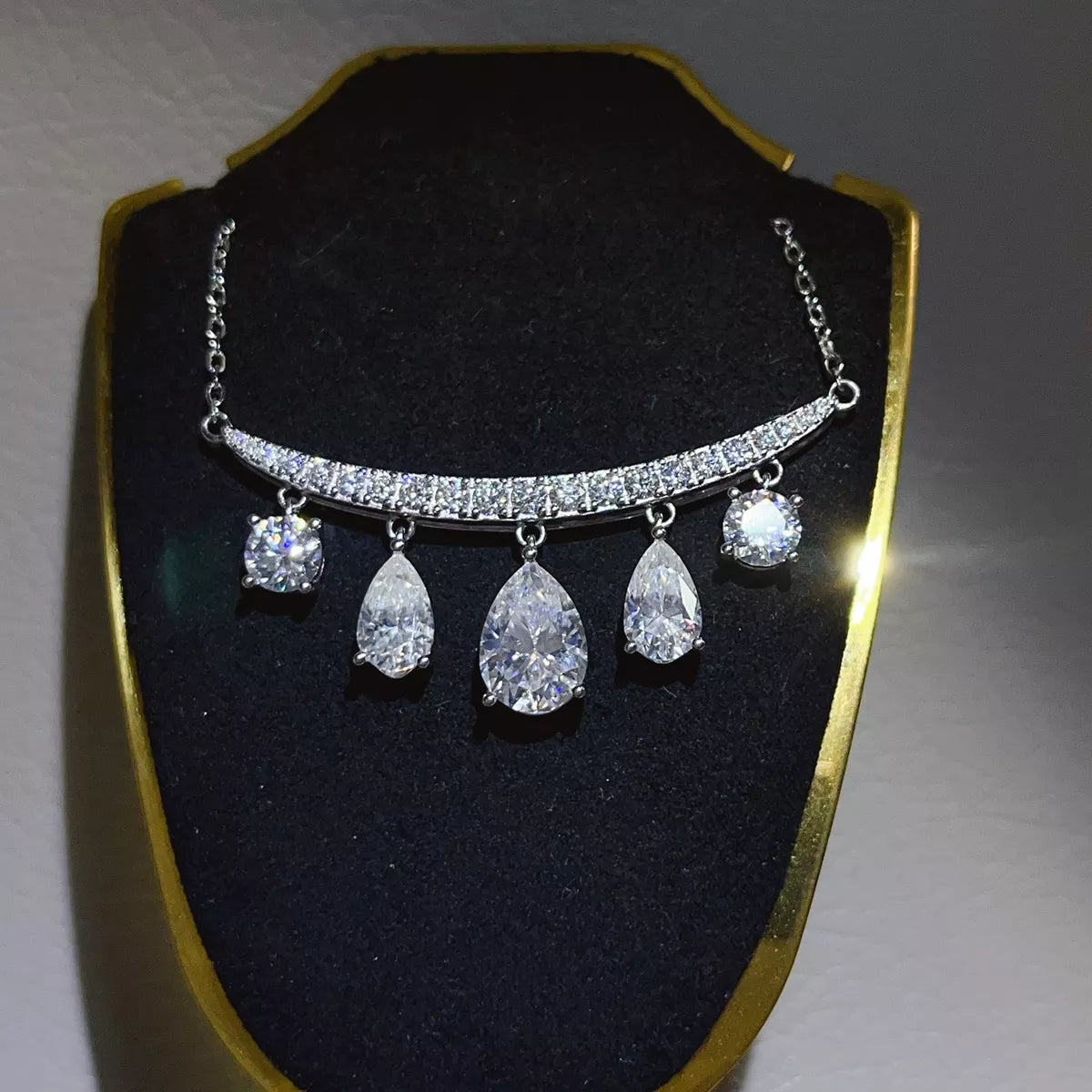 6 Carat Sterling Silver Moissanite Teardrop Necklace - alternate necklace view
