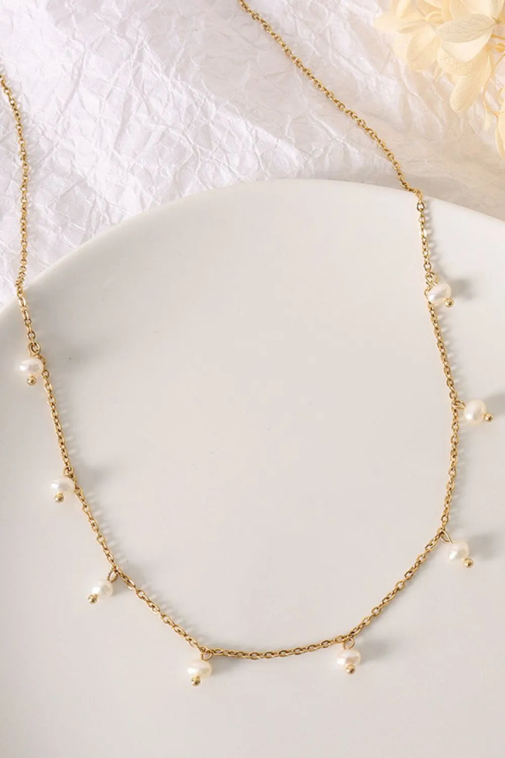 18K Gold-Plated Titanium Steel Pearl Necklace - alternate necklace view