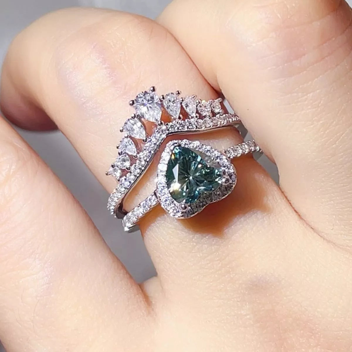 2 Carat Heart-Shaped Crown Ring Set in Turquoise - women's ring