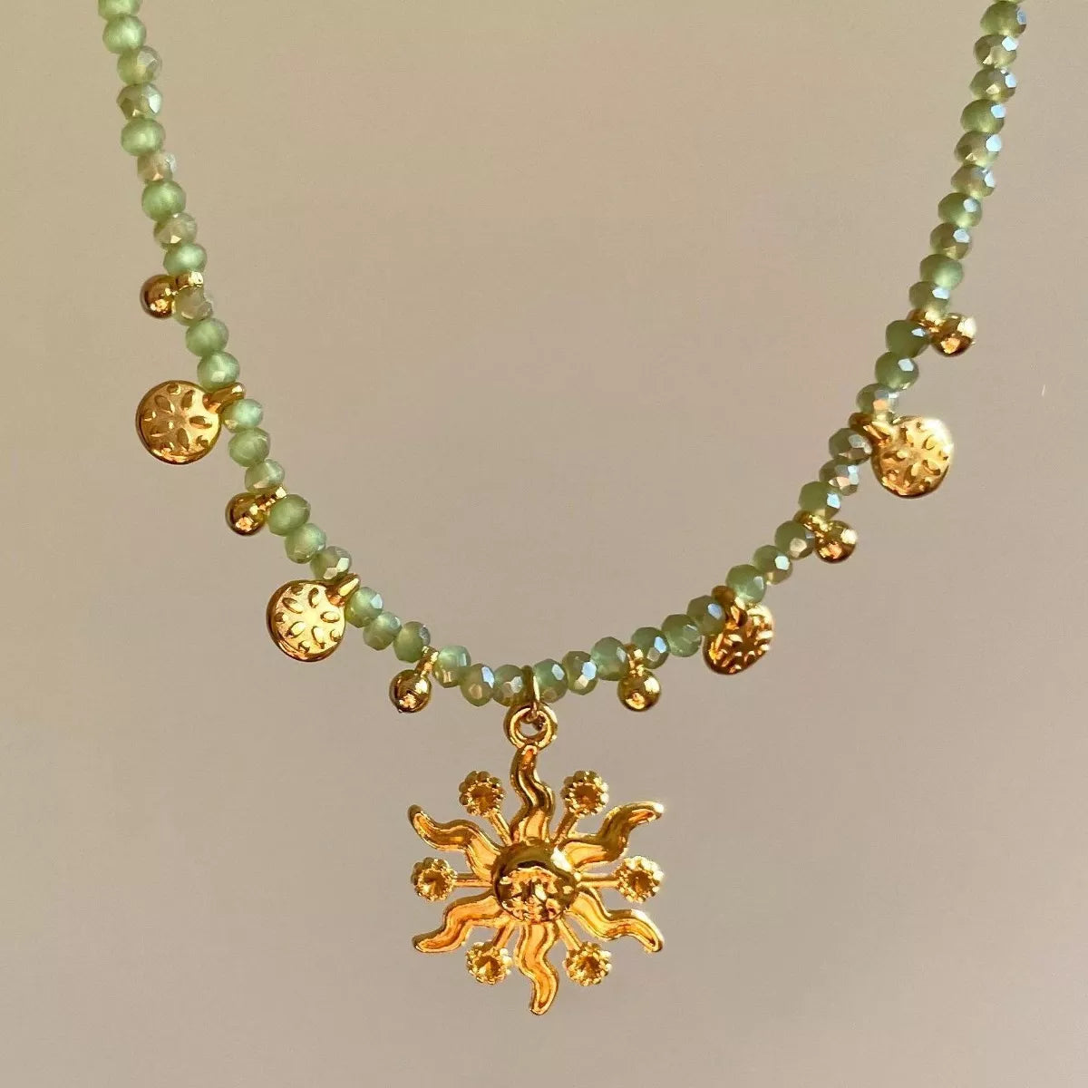 14K Gold-Plated Bead Sun Pendant Necklace in Lime - women's pendant necklace