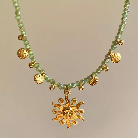 14K Gold-Plated Bead Sun Pendant Necklace in Lime - women's pendant necklace