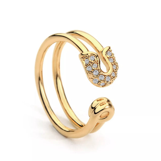 Zircon Double Band Open Ring in Gold - women's open ring