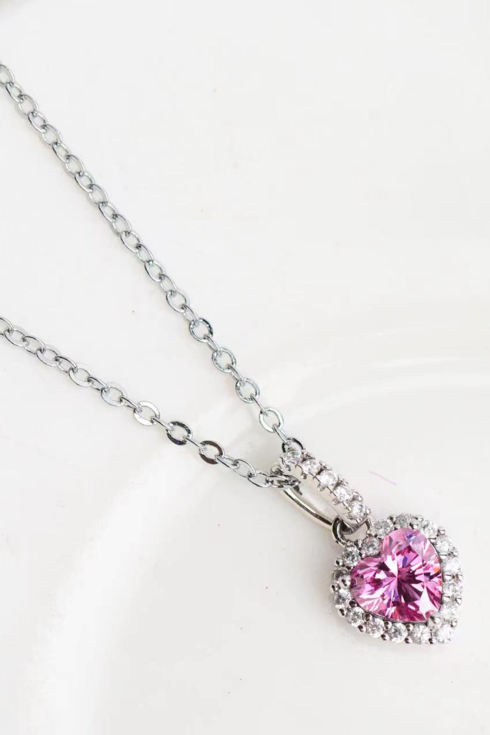 1 Carat Moissanite Heart Pendant Necklace - alternate necklace view
