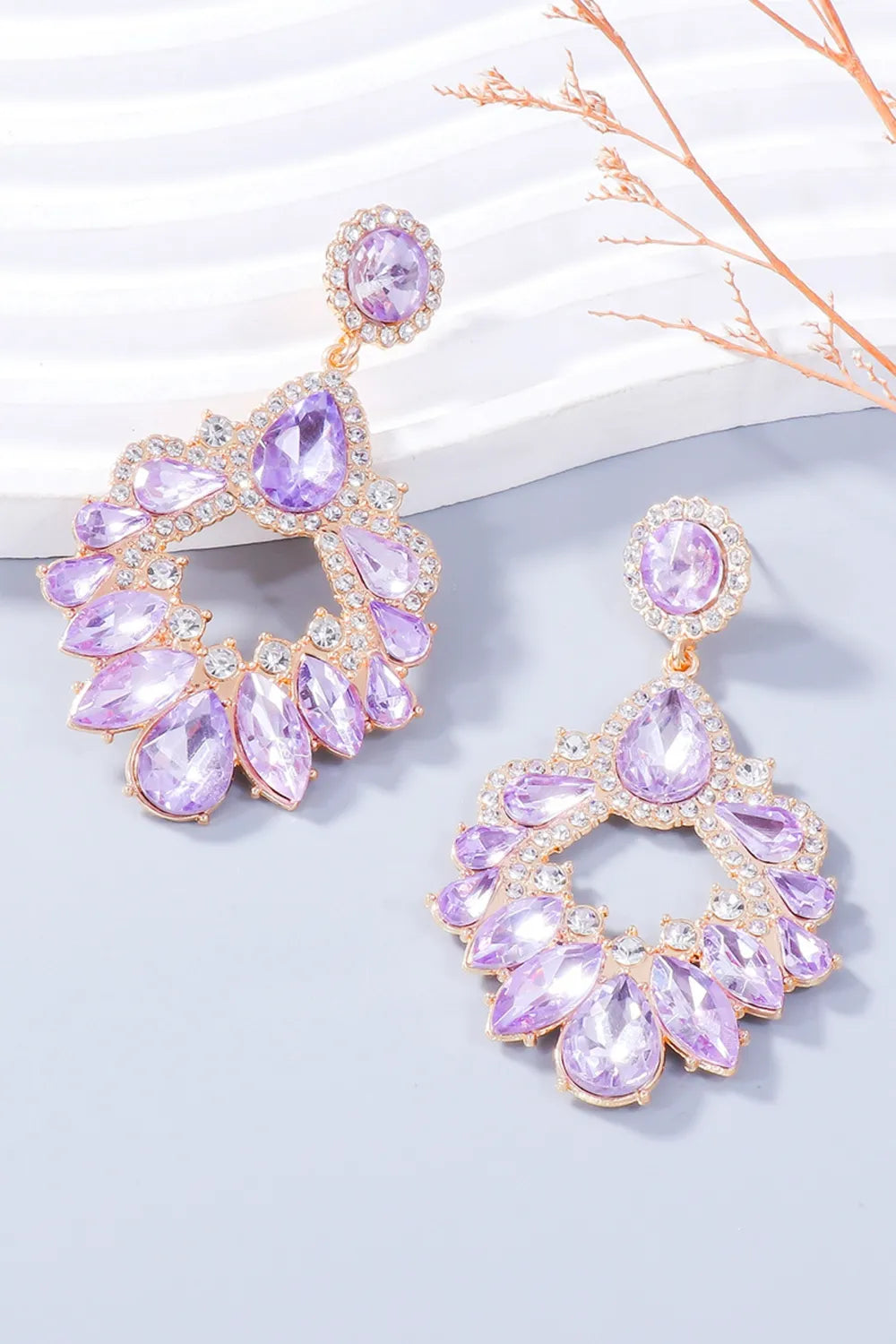 Alloy Rhinestone Dangle Earrings in Pink Purple - women's dangle earrings