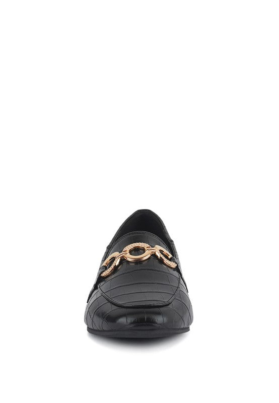 Textured Metal Detail Loafers