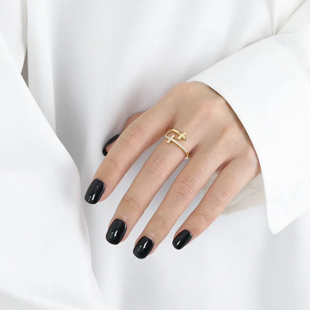 Zircon Sterling Silver Double Cross Bypass Ring - alternate ring view