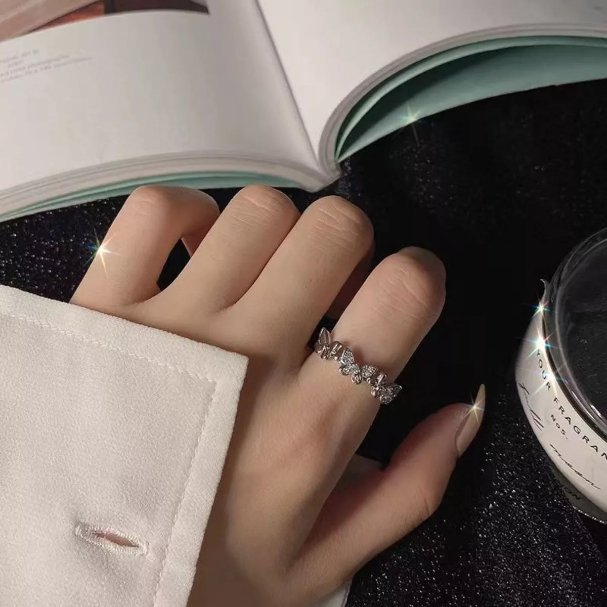 Sterling Silver Butterfly Open Ring - alternate ring view