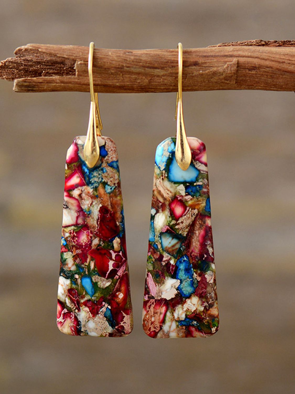 Geometric Shape Imperial Jasper Dangle Earrings in Chartreuse - women's dangle earrings