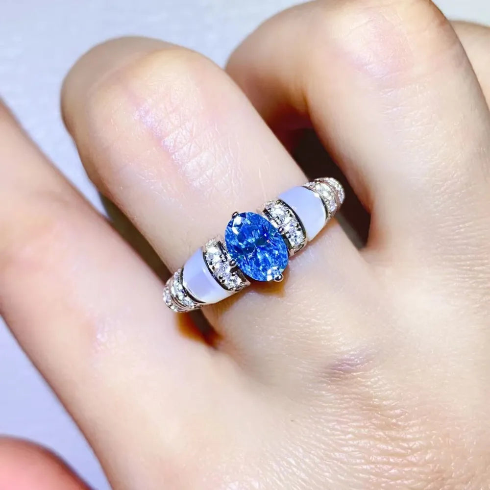 1 Carat Moissanite Sterling Silver Ring in Blue - women's ring