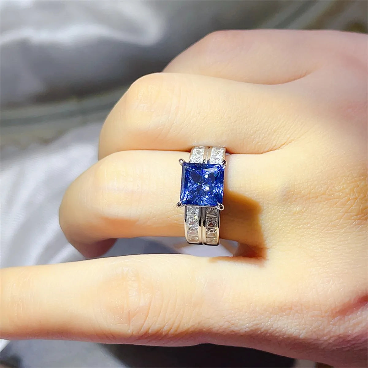 3 Carat Moissanite Sterling Silver Ring in Royal Blue - women's ring