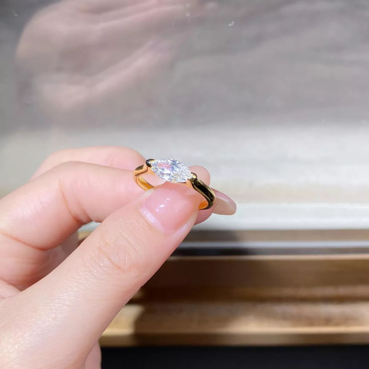 Sterling Silver Marquise-Cut Ring in Gold - women's ring