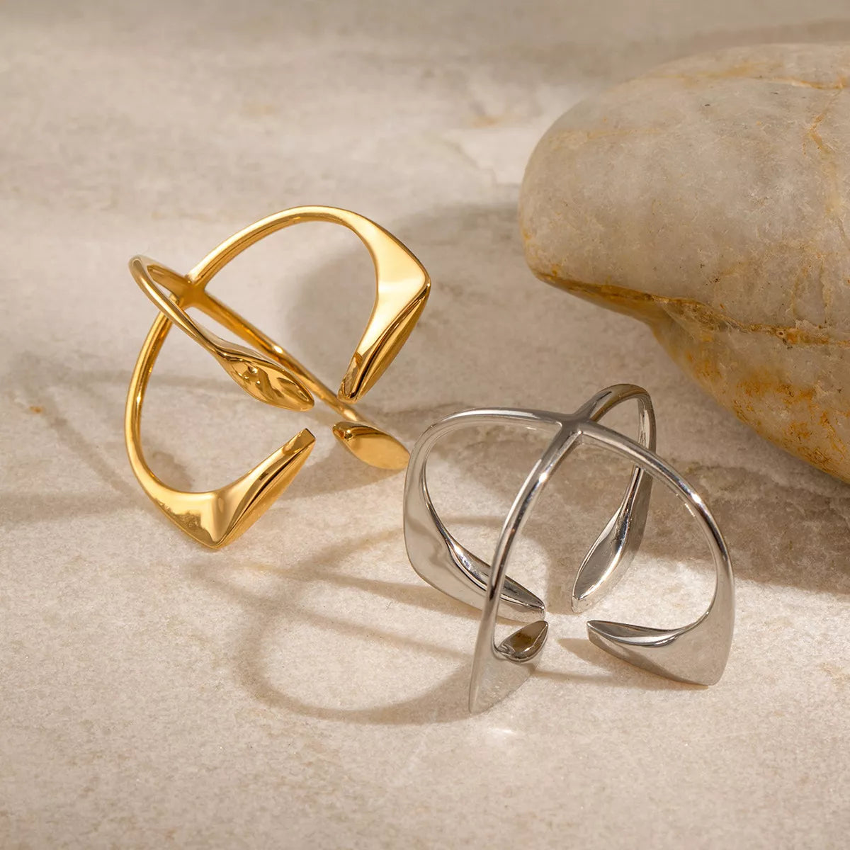 Stainless Steel Crisscross Open Ring - alternate ring view