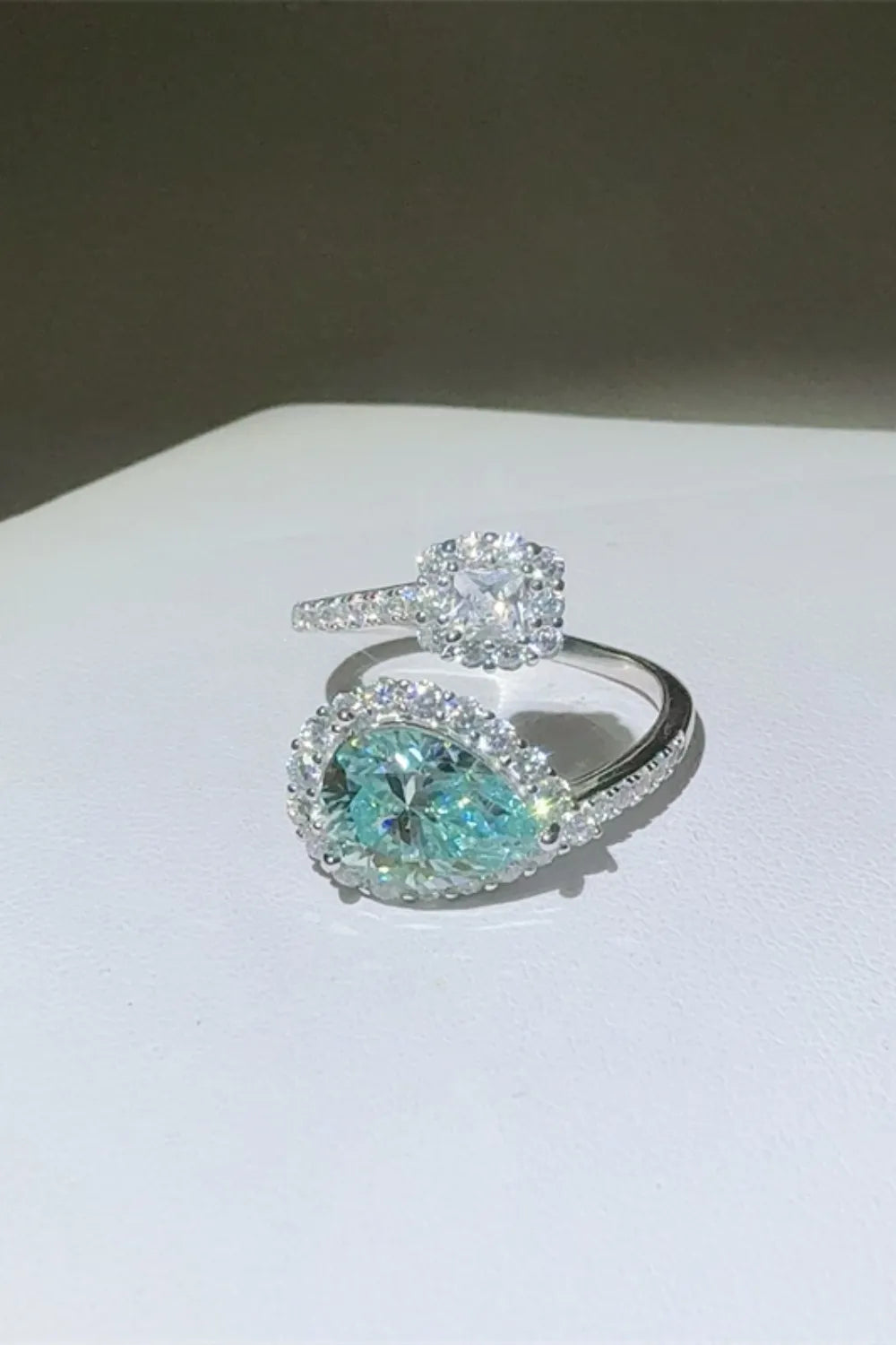 2 Carat Moissanite Sterling Silver Bypass Ring - alternate ring view